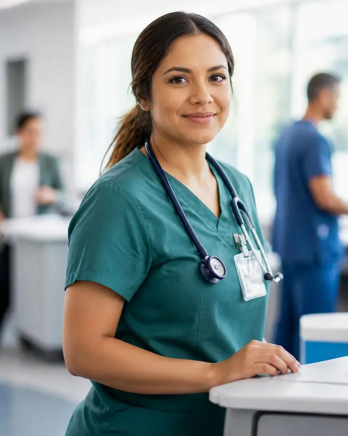 Enfermera latina trabajando en un hospital de Estados Unidos
